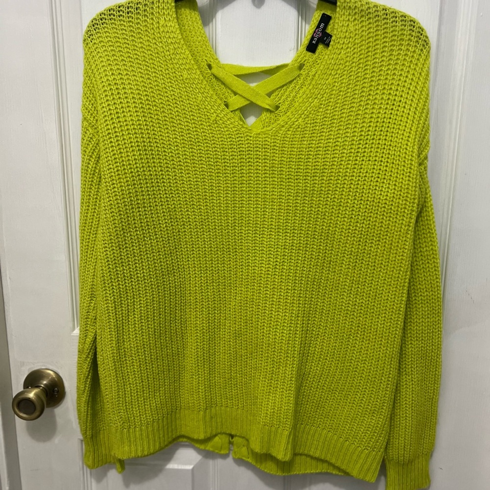 Ransom Neon Lime V-Neck Knit Sweater with Crisscross Straps